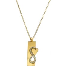 Altınöz Mücevherat Ince Dikdörtgen Plaka Kenarı Kalp Detaylı ve Zirkon Taşlı Sonsuzluk Figürü Altın Kolye