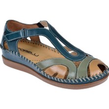 Forelli Hakiki Deri Comfort Kadın Sandalet FOR-22521   KOT MAVİ