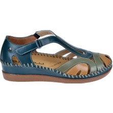 Forelli Hakiki Deri Comfort Kadın Sandalet FOR-22521   KOT MAVİ