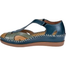 Forelli Hakiki Deri Comfort Kadın Sandalet FOR-22521   KOT MAVİ