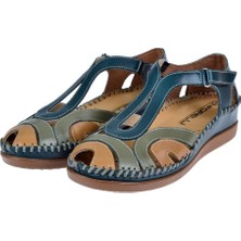 Forelli Hakiki Deri Comfort Kadın Sandalet FOR-22521   KOT MAVİ