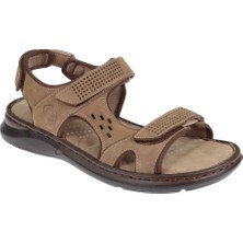 Forelli Hakiki Deri Comfort Cırtlı Erkek Sandalet FOR-40526   KUM NUBUK