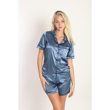 Despina Vandi Sonsuz Şıklık Saten Şortlu Gömlek Yakalı Pijama Takımı