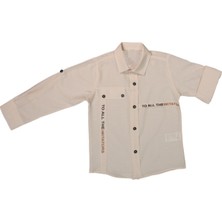 İrem Çocuk Giyim Erkek Çocuk To All Yazı Desenli Düğme Detaylı Katlamalı Kol Model Krem Renk Düğmeli Gömlek