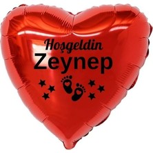 Eğlence Marketi 18 Inç Kırmızı Renk Yeni Doğan Kişiye Özel Hoşgeldin Bebek Yazılı Ayak Figürlü Kalp Folyo Balon