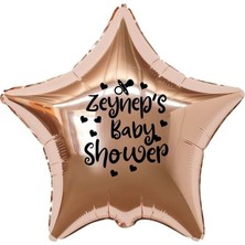 Eğlence Marketi 18 Inç Rose Gold Renk Kişiye Özel Baby Showers Yazılı Emzik-Kalp Figürlü Yıldız Folyo Balon