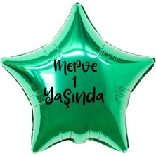 Eğlence Marketi 18 Inç Yeşil Renk Kişiye Özel Yaşında Yazılı Kalp Figürlü Yıldız Folyo Balon