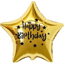 Eğlence Marketi 18 Inç Gold Renk Taç - Yıldız Figürlü Happy Birthday Temalı Yıldız Folyo Balon