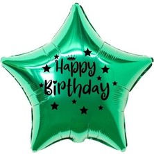 Eğlence Marketi 18 Inç Yeşil Renk Taç - Yıldız Figürlü Happy Birthday Temalı Yıldız Folyo Balon