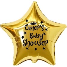 Eğlence Marketi 18 Inç Gold Renk Kişiye Özel Baby Showers Yazılı Yıldız-Taç Figürlü Yıldız Folyo Balon