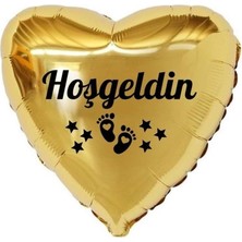 Eğlence Marketi 18 Inç Gold Renk Bebek Ayak Figürlü Hoşgeldin Yazılı Yeni Doğan Temalı Kalp Folyo Balon