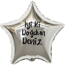 Eğlence Marketi 18 Inç Gümüş Renk Kişiye Özel Iyi Ki Doğdun Yazılı Yıldız Folyo Balon