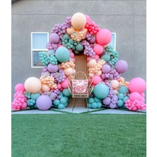 Eğlence Marketi Makaron Pembe Lila Somon ve Kış Yeşili Balon Zinciri 100 Adet