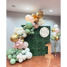 Eğlence Marketi Krom Gold Pink Blush Kış Yeşili ve Beyaz Balon Zinciri 100 Adet