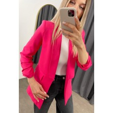 Sue Store Fuşya Kolu Büzgülü Astarlı Vatkalı Blazer Ceket