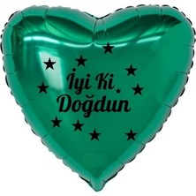 Eğlence Marketi 18 Inç Yeşil Renk Yıldız Figürlü Iyi Ki Doğdun Temalı Kalp Folyo Balon