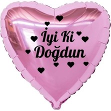 Eğlence Marketi 18 Inç Pembe Renk Kalp Figürlü Iyi Ki Doğdun Temalı Kalp Folyo Balon