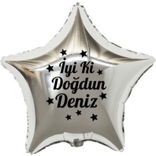 Eğlence Marketi 18 Inç Gümüş Renk Kişiye Özel Iyi Ki Doğdun Yazılı Kalp Figürlü Yıldız Folyo Balon