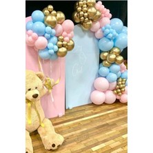 Eğlence Marketi Krom Gold Makaron Mavi  Makaron Pembe Balon Zinciri 100 Adet