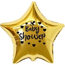 Eğlence Marketi 18 Inç Gold Renk Kalp - Emzik Figürlü Baby Shower Temalı Yıldız Folyo Balon