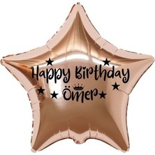 Eğlence Marketi 18 Inç Rose Gold Renk Kişiye Özel Happy Birthday Yazılı Yıldız-Taç Figürlü Yıldız Folyo Balon