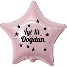 Eğlence Marketi 18 Inç Pembe Renk Yıldız Figürlü Iyi Ki Doğdun Temalı Yıldız Folyo Balon
