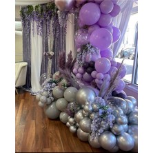 Eğlence Marketi Krom Gümüş Makaron Lila ve Gri Balon Zinciri 100 Adet