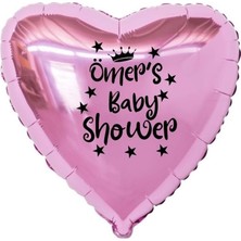 Eğlence Marketi 18 Inç Pembe Renk Kişiye Özel Baby Showers Yazılı Yıldız-Taç Figürlü Kalp Folyo Balon