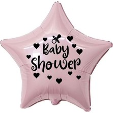 Eğlence Marketi 18 Inç Pembe Renk Kalp - Emzik Figürlü Baby Shower Temalı Yıldız Folyo Balon