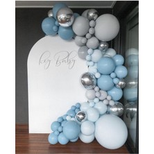 Eğlence Marketi Krom Gümüş Derin Okyanus Makaron Mavi ve Gri Balon Zinciri 100 Adet