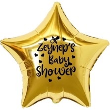 Eğlence Marketi 18 Inç Gold Renk Kişiye Özel Baby Showers Yazılı Emzik-Kalp Figürlü Yıldız Folyo Balon