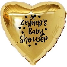 Eğlence Marketi 18 Inç Gold Renk Kişiye Özel Baby Showers Yazılı Emzik-Kalp Figürlü Kalp Folyo Balon