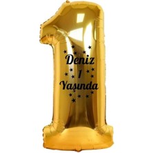 Eğlence Marketi 34 Inç 1 Gold Renk Kişiye Özel 1 Yaşında Yazılı Rakam Folyo Balon