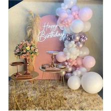 Eğlence Marketi Krom Pembe Makaron Pembe ve Beyaz Balon Zinciri 100 Adet