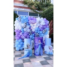 Eğlence Marketi Krom Gümüş Makaron Lila Makaron Mavi ve Beyaz Balon Zinciri 100 Adet
