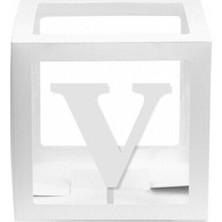 Eğlence Marketi Beyaz Şeffaf Balon Kutusu 25X25 cm V Harfi