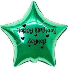 Eğlence Marketi 18 Inç Yeşil Renk Kişiye Özel Happy Birthday Yazılı Kalp Figürlü Yıldız Folyo Balon