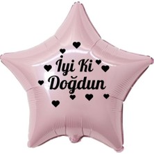 Eğlence Marketi 18 Inç Pembe Renk Kalp Figürlü Iyi Ki Doğdun Temalı Yıldız Folyo Balon