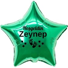 Eğlence Marketi 18 Inç Yeşil Renk Yeni Doğan Kişiye Özel Hoşgeldin Bebek Yazılı Ayak Figürlü Yıldız Folyo Balon