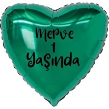 Eğlence Marketi 18 Inç Yeşil Renk Kişiye Özel Yaşında Yazılı Kalp Folyo Balon