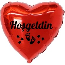 Eğlence Marketi 18 Inç Kırmızı Renk Bebek Ayak Figürlü Hoşgeldin Yazılı Yeni Doğan Temalı Kalp Folyo Balon
