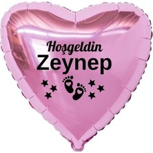 Eğlence Marketi 18 Inç Pembe Renk Yeni Doğan Kişiye Özel Hoşgeldin Bebek Yazılı Ayak Figürlü Kalp Folyo Balon