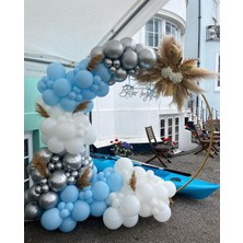 Eğlence Marketi Krom Gümüş Makaron Mavi ve Beyaz Balon Zinciri 100 Adet