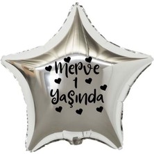 Eğlence Marketi 18 Inç Gümüş Renk Kişiye Özel Yaşında Yazılı Kalp Figürlü Yıldız Folyo Balon