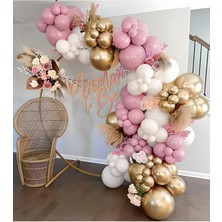 Eğlence Marketi Krom Gold Beyaz ve Toz Pembe Balon Zinciri 100 Adet