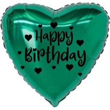 Eğlence Marketi 18 Inç Yeşil Renk Kalp Figürlü Happy Birthday Temalı Kalp Folyo Balon