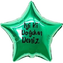 Eğlence Marketi 18 Inç Yeşil Renk Kişiye Özel Iyi Ki Doğdun Yazılı Kalp Figürlü Yıldız Folyo Balon