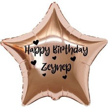 Eğlence Marketi 18 Inç Rose Gold Renk Kişiye Özel Happy Birthday Yazılı Kalp Figürlü Yıldız Folyo Balon