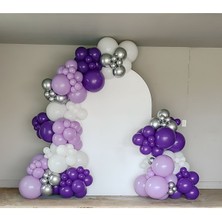 Eğlence Marketi Krom Gümüş Mor Toz Pembe ve Beyaz  Balon Zinciri 100 Adet