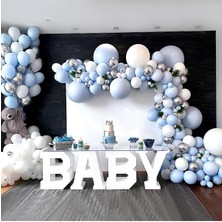 Eğlence Marketi Krom Gümüş Makaron Mavi Duman ve Beyaz Balon Zinciri 100 Adet